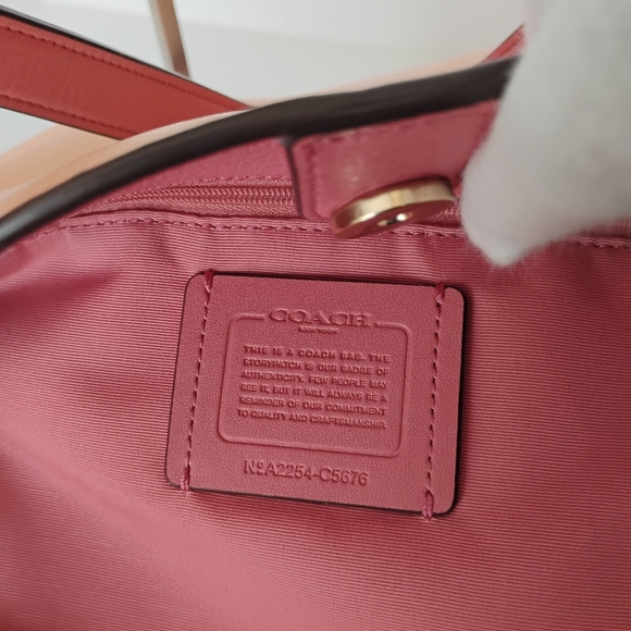 Coach Horse & Carriage Tote - LIKE NEW Tan and Salmon Pink (MSRP $398) - Picture 13 of 16